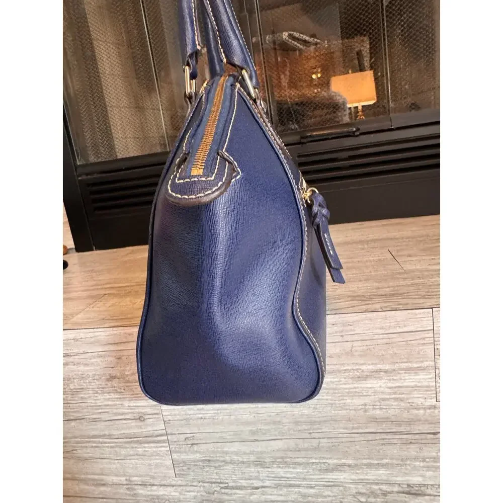 Dooney and Bourke blue Saffiano Leather large Sydney Satchel handbag with charm